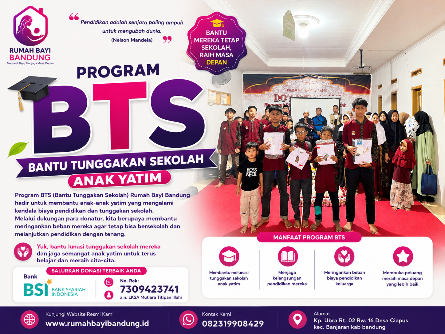 Pendidikan BTS Bantu Tunggakan Sekolah Anak Yatim